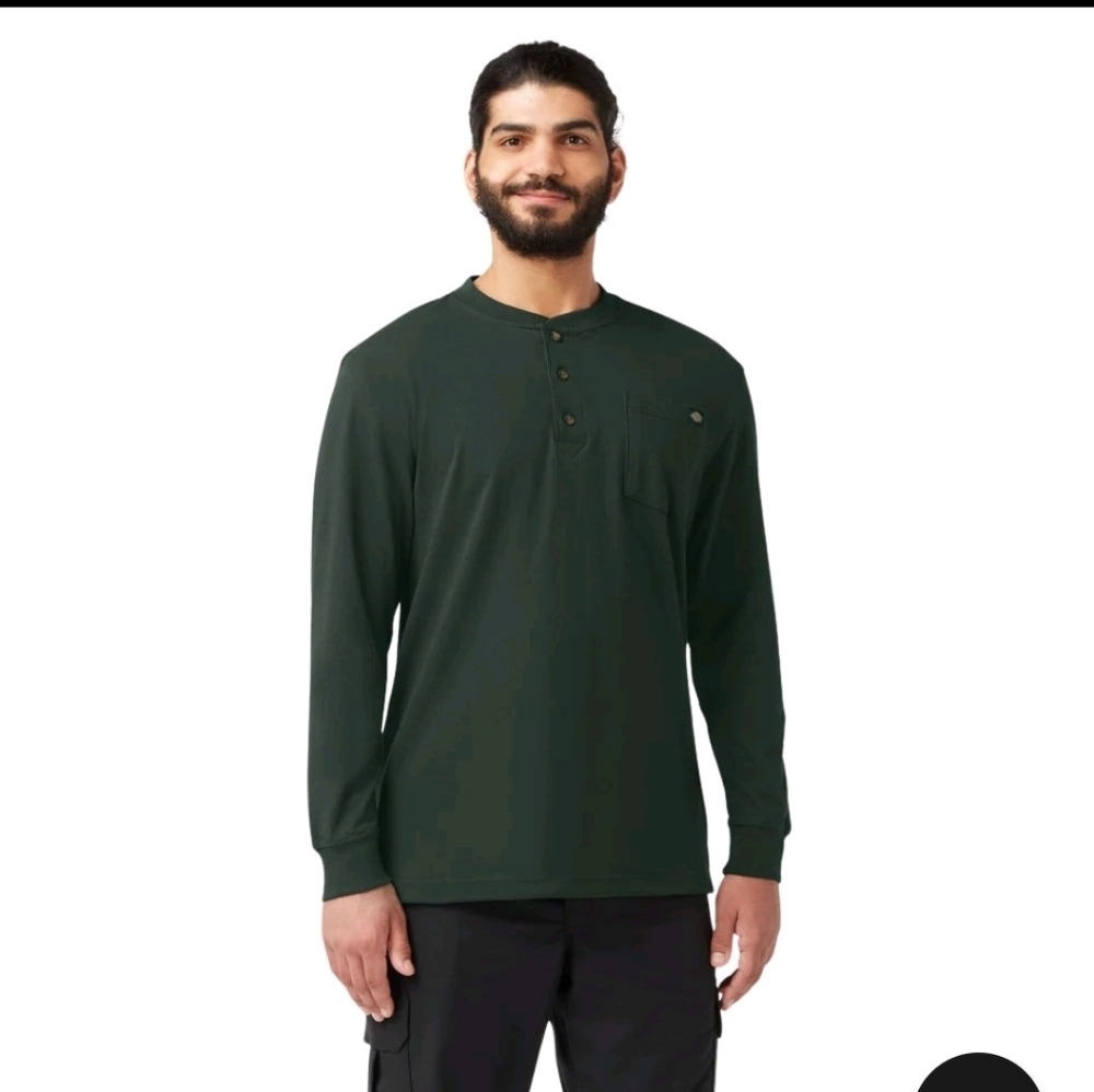 New W Tag Dickies Mens Heavyweight Long Sleeve Henley Tee T-Shirt WL451 Sz L Tan - Picture 7 of 7